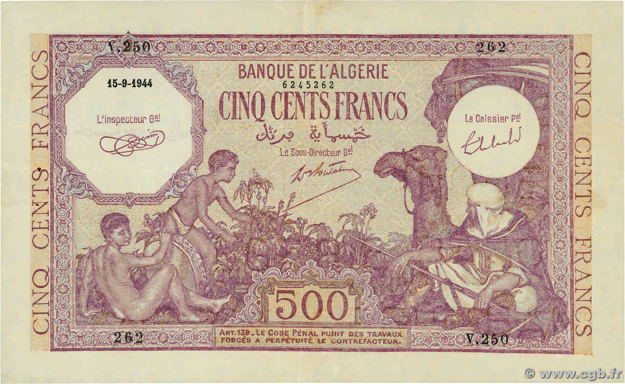 500 Francs ALGERIEN  1944 P.095 SS