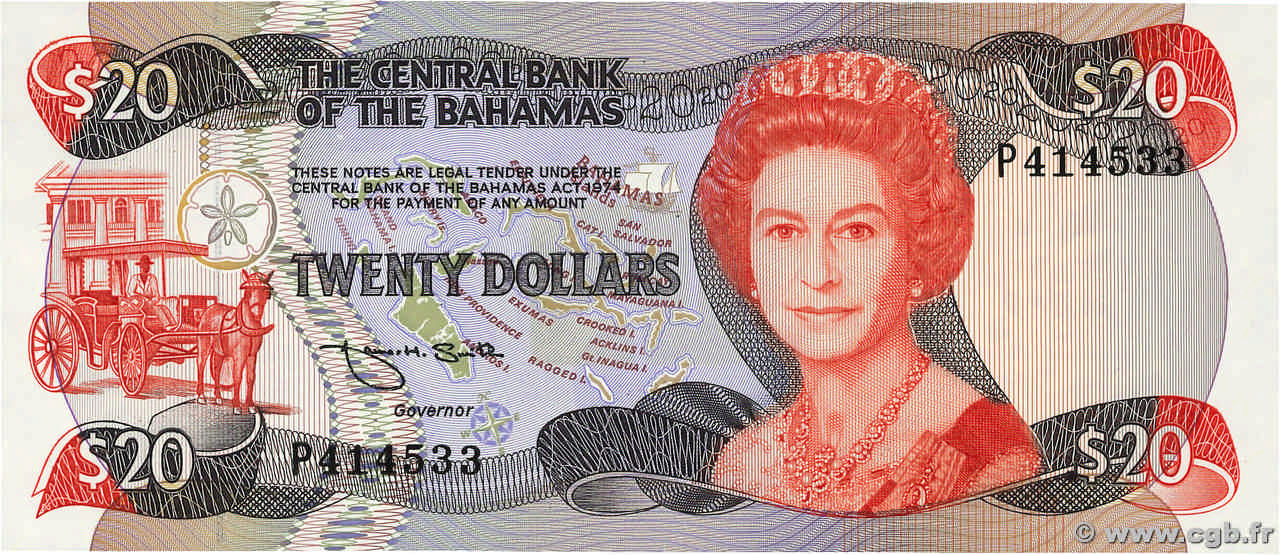 20 Dollars BAHAMAS  1984 P.47b ST