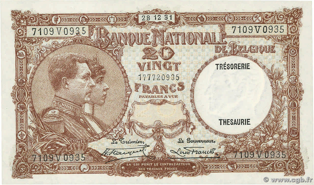20 Francs BELGIQUE  1931 P.098b NEUF