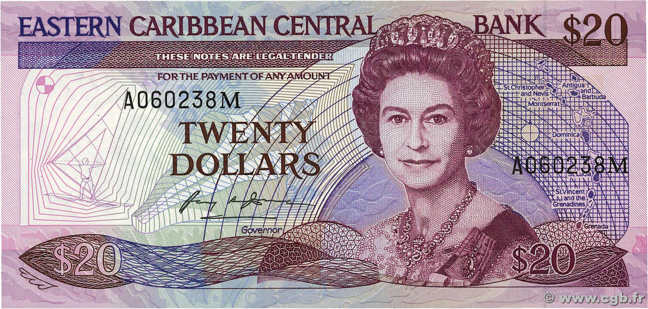 20 Dollars EAST CARIBBEAN STATES  1987 P.19m ST