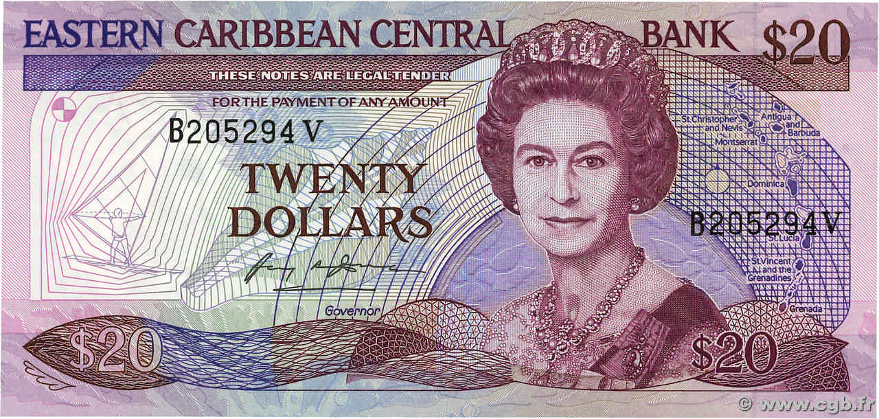 20 Dollars EAST CARIBBEAN STATES  1987 P.19v FDC