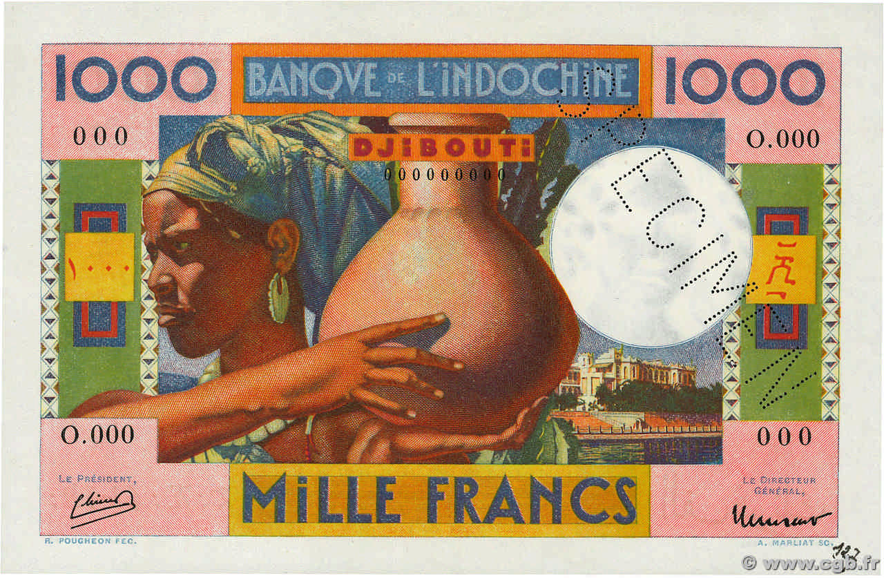 1000 Francs Spécimen DJIBUTI  1947 P.20s FDC