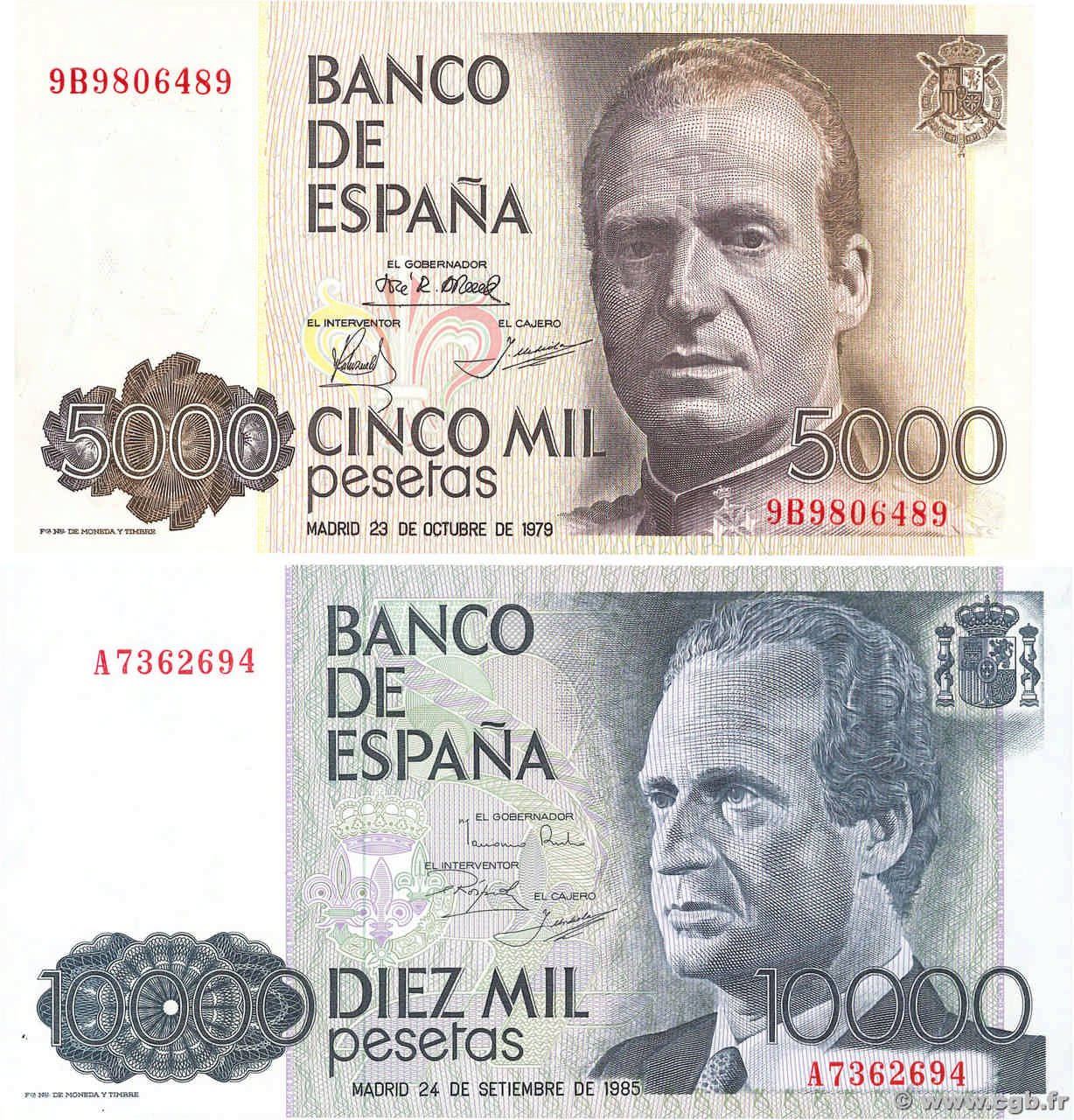 5000 et 10000 Pesetas Lot SPANIEN  1979 P.160r et P.161 fST+