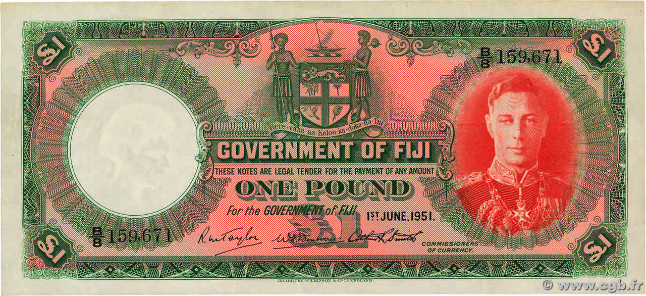 1 Pound FIJI  1951 P.040f VF+