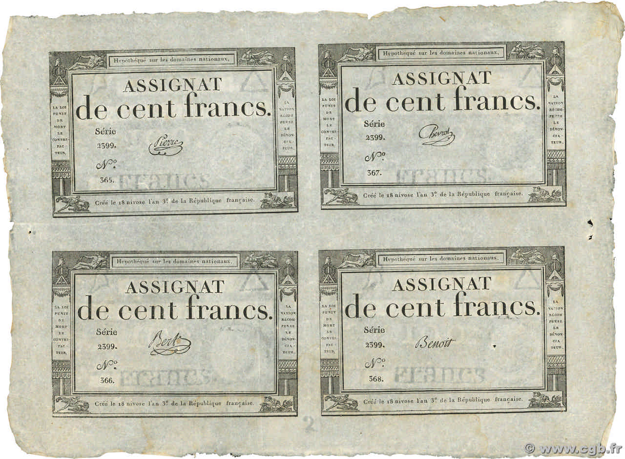 100 Francs Planche FRANCIA  1795 Ass.48a-p AU