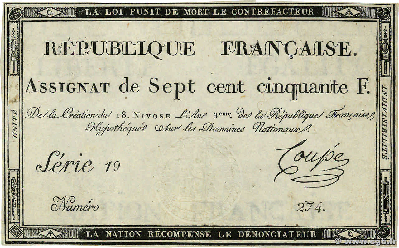 750 Francs FRANCIA  1795 Ass.49a MBC+