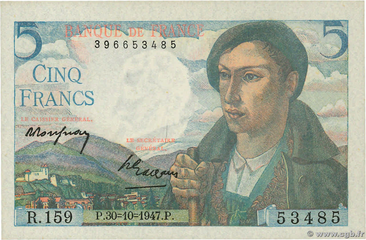 5 Francs BERGER FRANCIA  1947 F.05.07a q.FDC