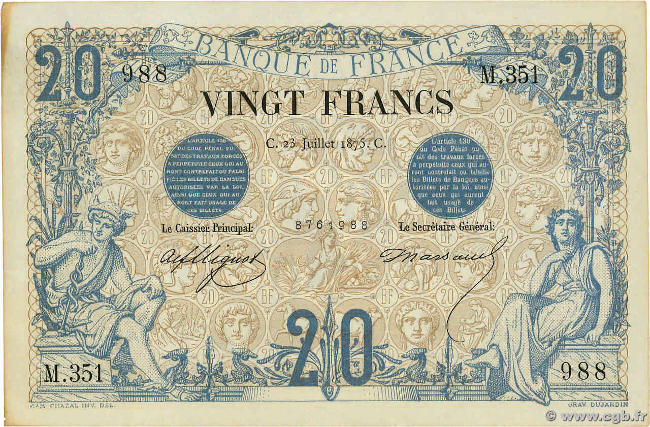 20 Francs NOIR FRANCIA  1875 F.09.02 SPL