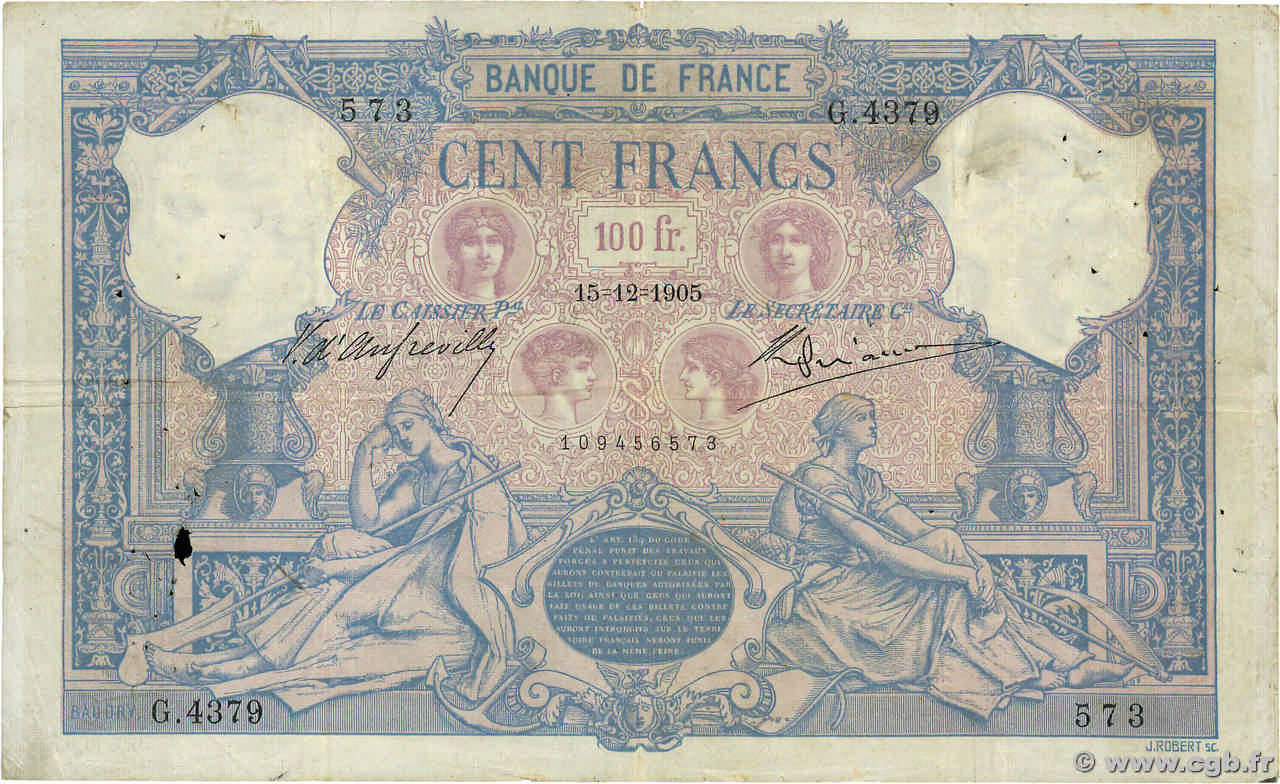 100 Francs BLEU ET ROSE FRANCIA  1905 F.21.19 MB