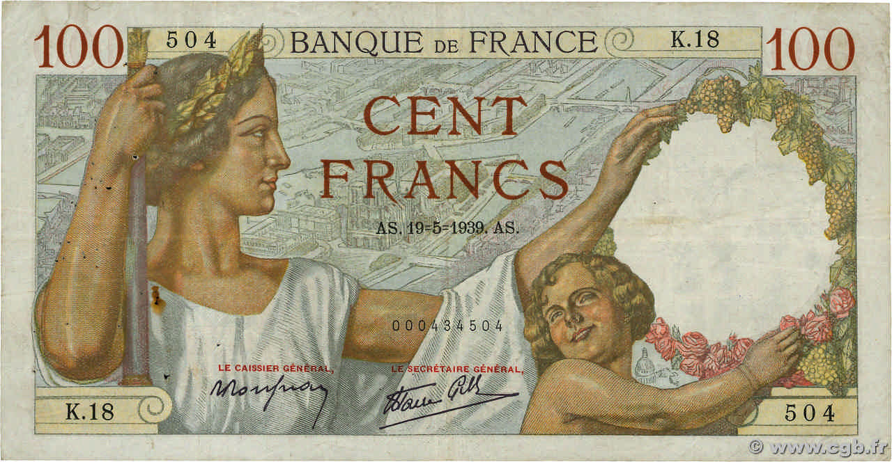 100 Francs SULLY FRANCIA  1939 F.26.01 MB