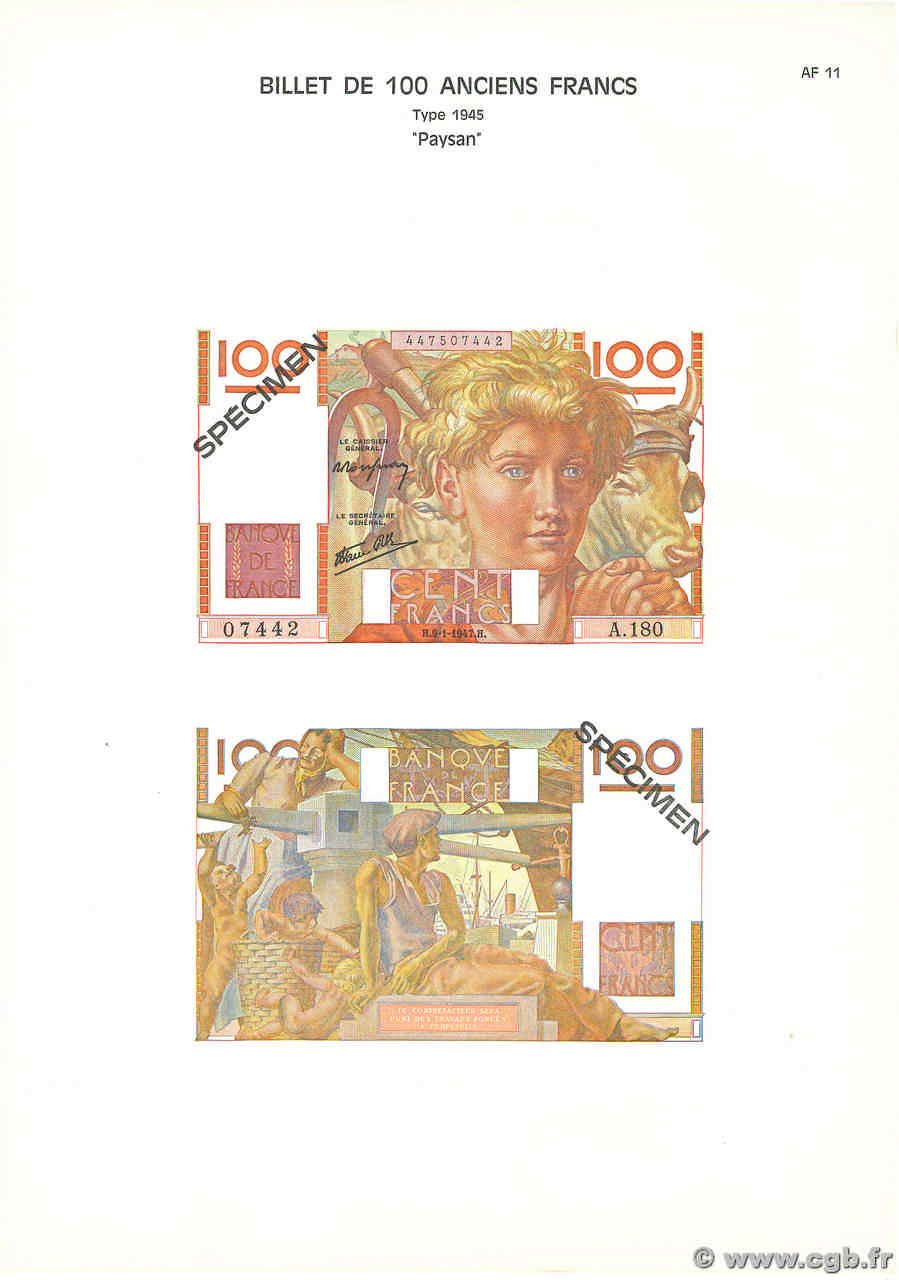 100 Francs JEUNE PAYSAN Planche FRANCE  1947 F.28pl UNC