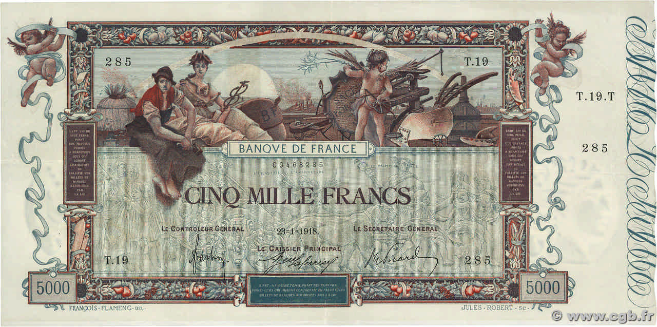 5000 Francs FLAMENG FRANCE  1918 F.43.01 XF