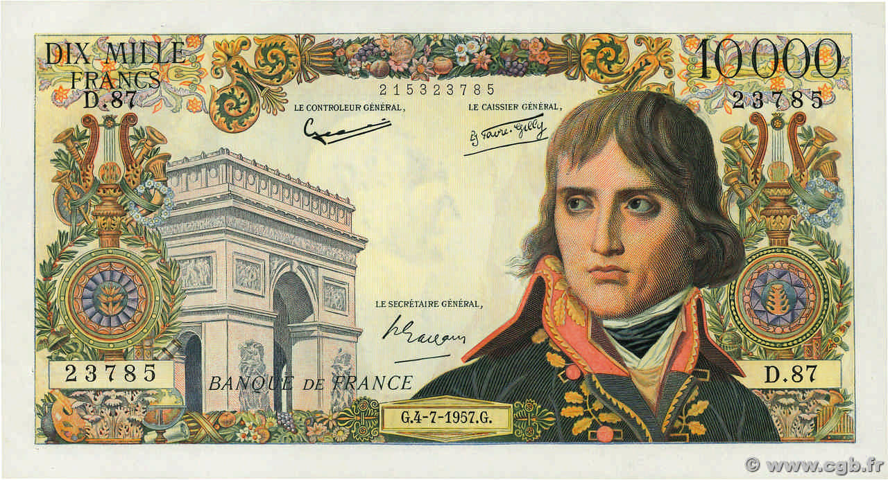 10000 Francs BONAPARTE FRANCIA  1957 F.51.09 AU
