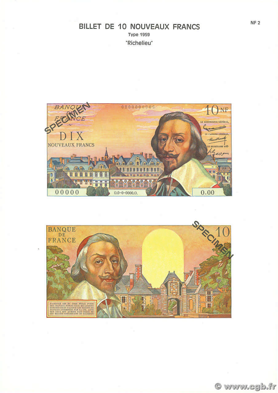 10 Nouveaux Francs RICHELIEU Planche FRANCE  1975 F.57pl UNC