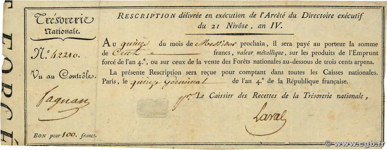 100 Francs FRANKREICH  1796 Laf.192 fVZ