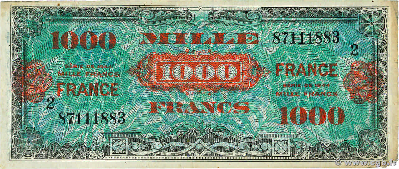 1000 Francs FRANCE FRANKREICH  1945 VF.27.02 fSS