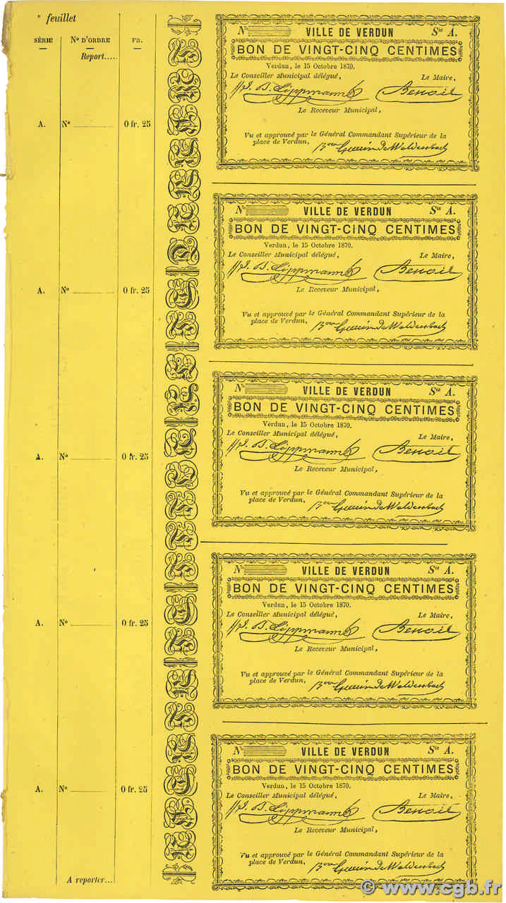 25 Centimes Planche FRANCE regionalismo y varios Verdun 1870 BPM.056.11a SC