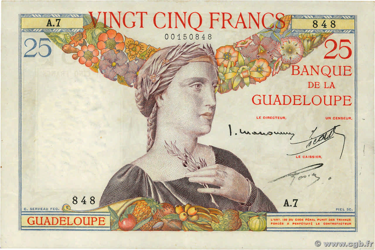 25 Francs GUADELOUPE  1934 P.14 TTB
