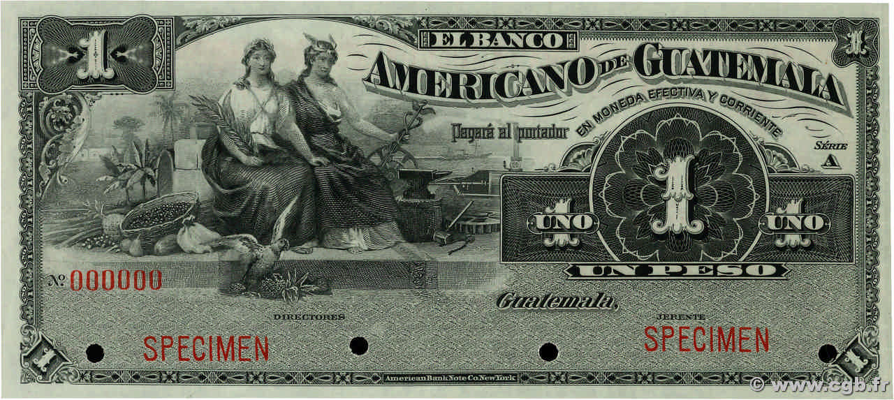 1 Peso Spécimen GUATEMALA  1895 PS.111s AU