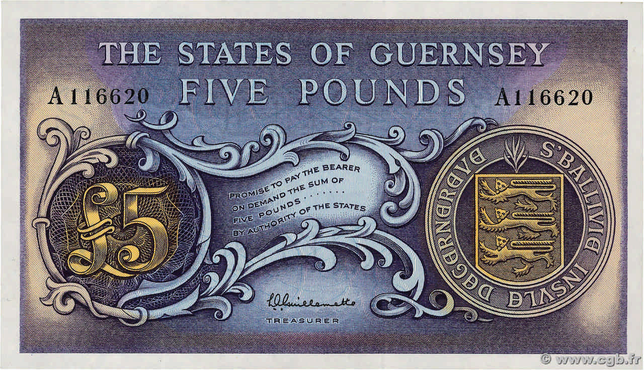 5 Pounds GUERNESEY  1969 P.46a SUP
