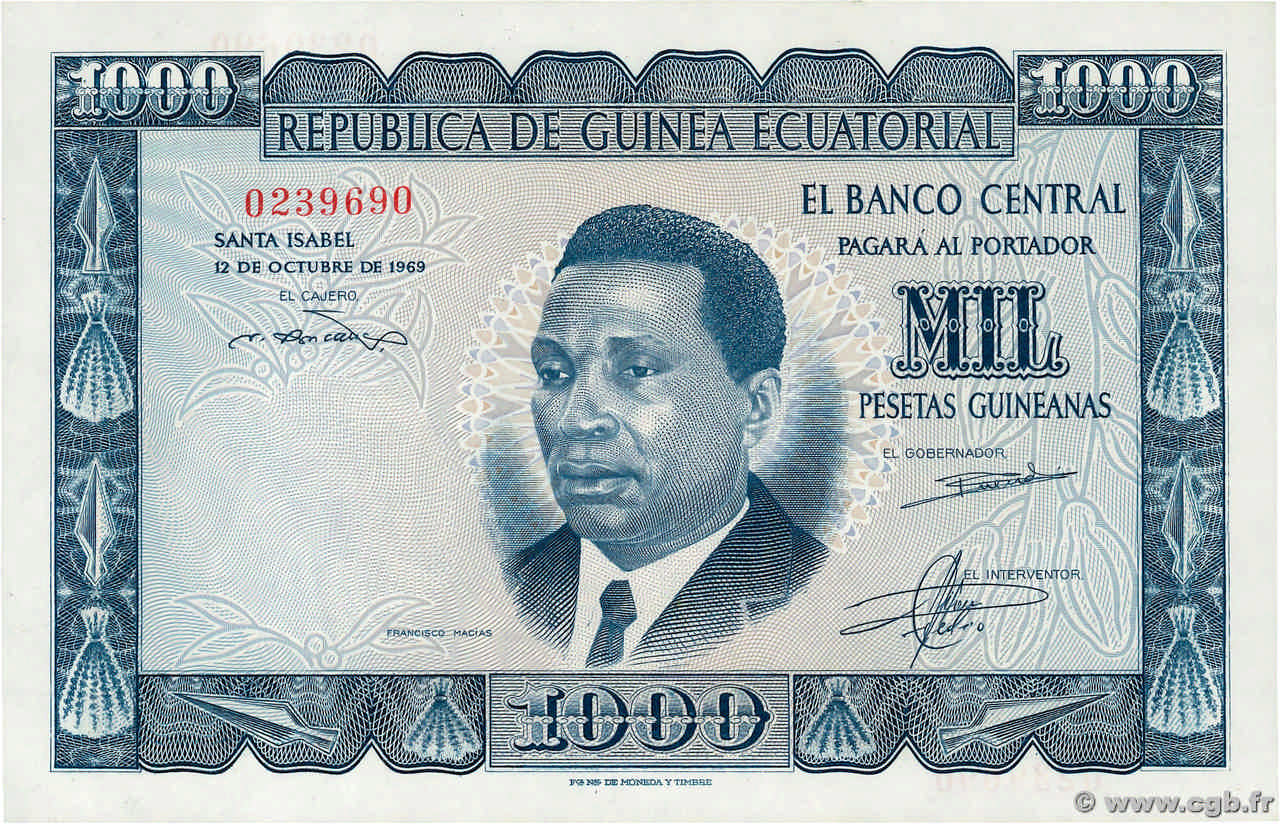 1000 Pesetas Guineanas EQUATORIAL GUINEA  1969 P.03 UNC