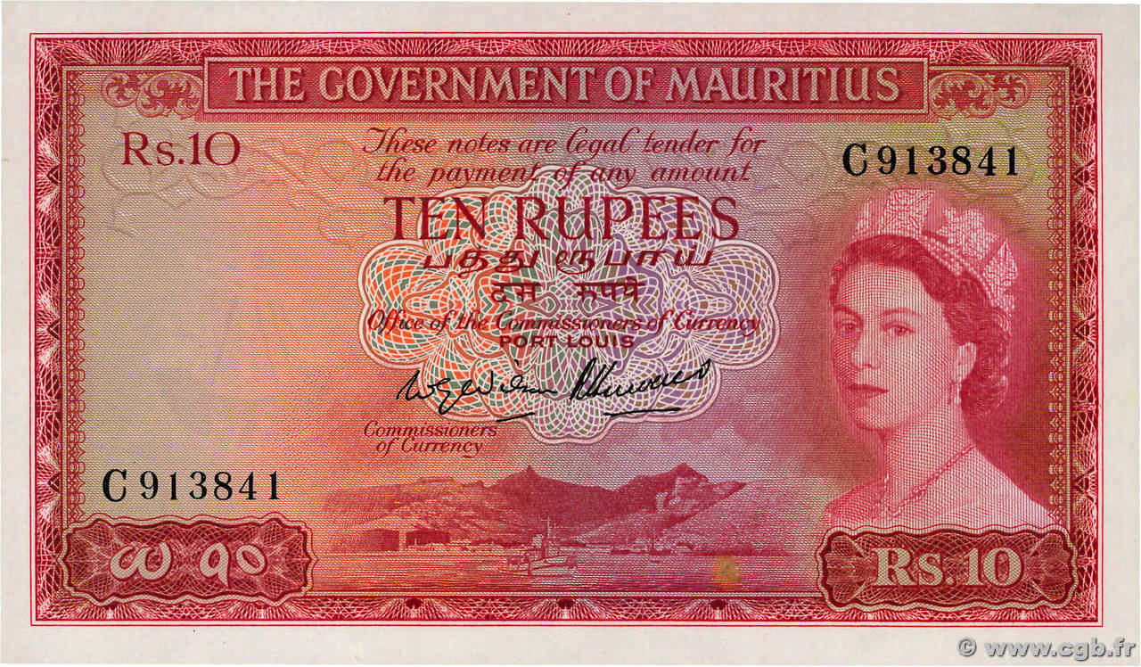 10 Rupees ISOLE MAURIZIE  1954 P.28 AU