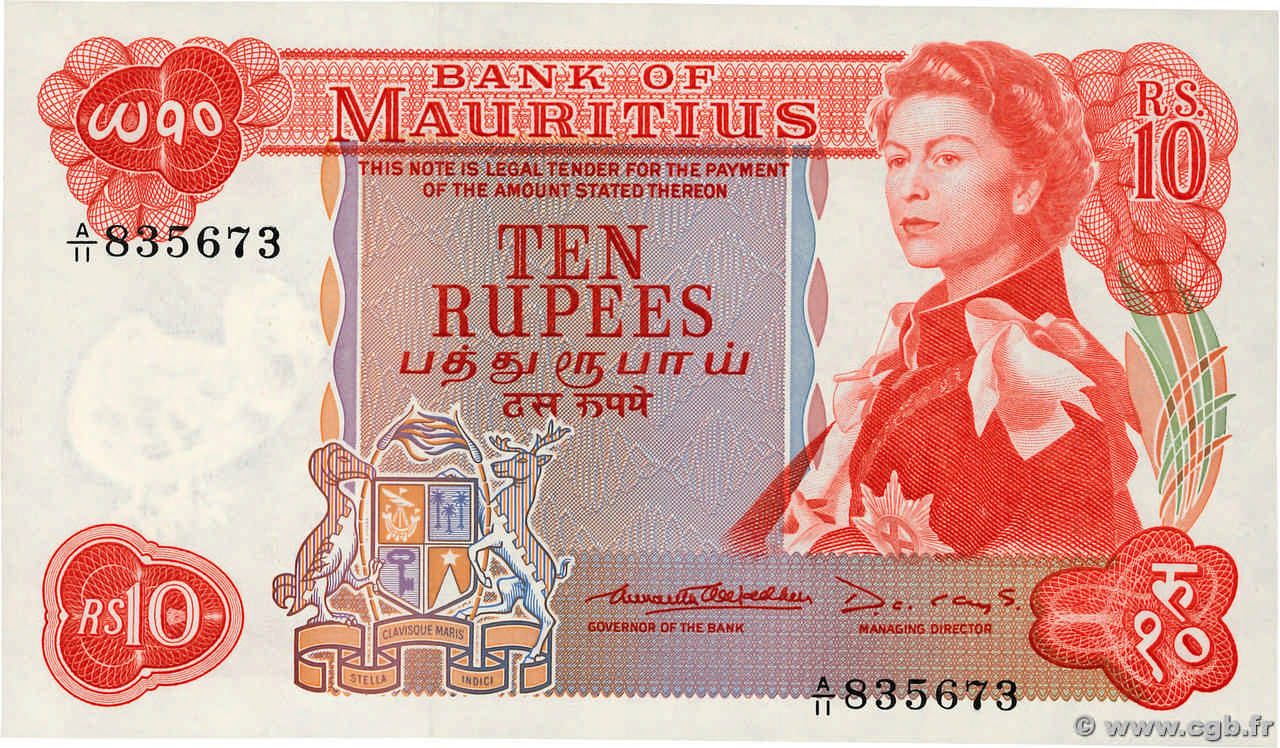 10 Rupees MAURITIUS  1972 P.31b UNC