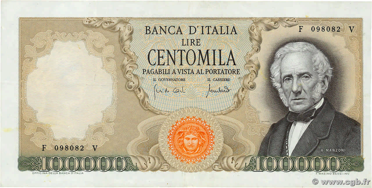 100000 Lire ITALIE  1969 P.100b TTB