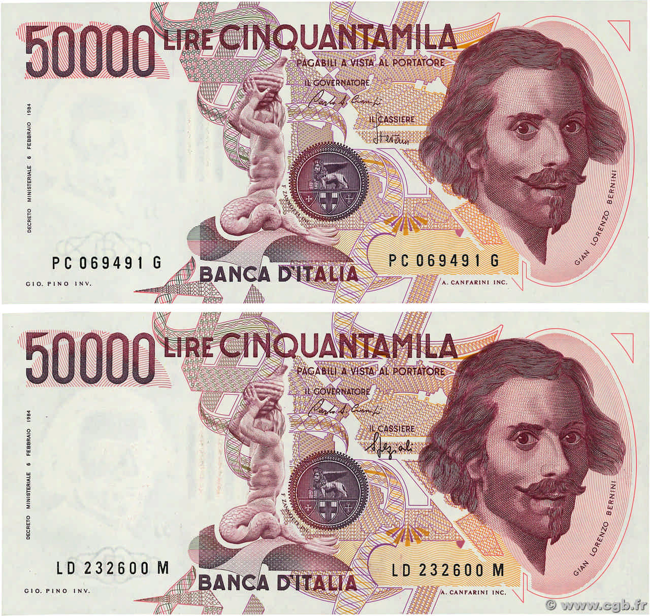 50000 Lire Lot ITALIE  1984 P.113a/b pr.NEUF