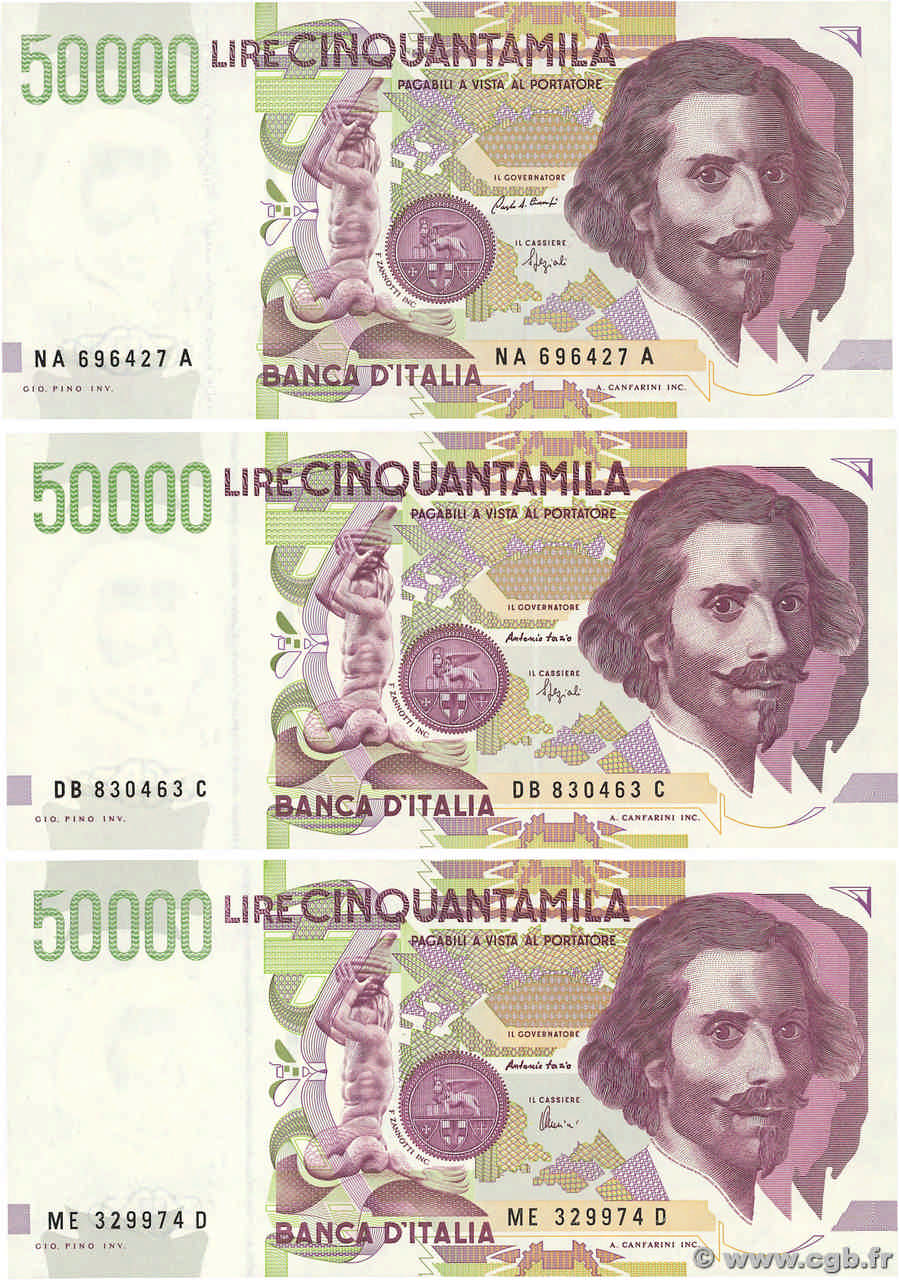 50000 Lire Lot ITALIA  1992 P.116a/b/c SC+
