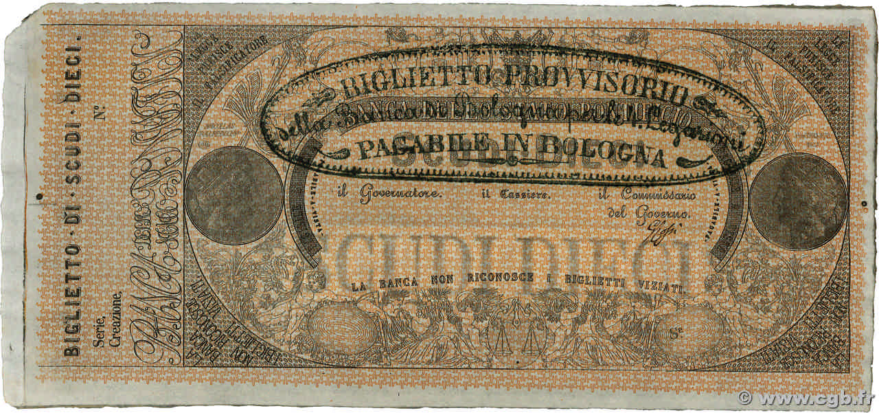 10 Scudi Non émis ITALIA Bologne 1853 PS.671r EBC+