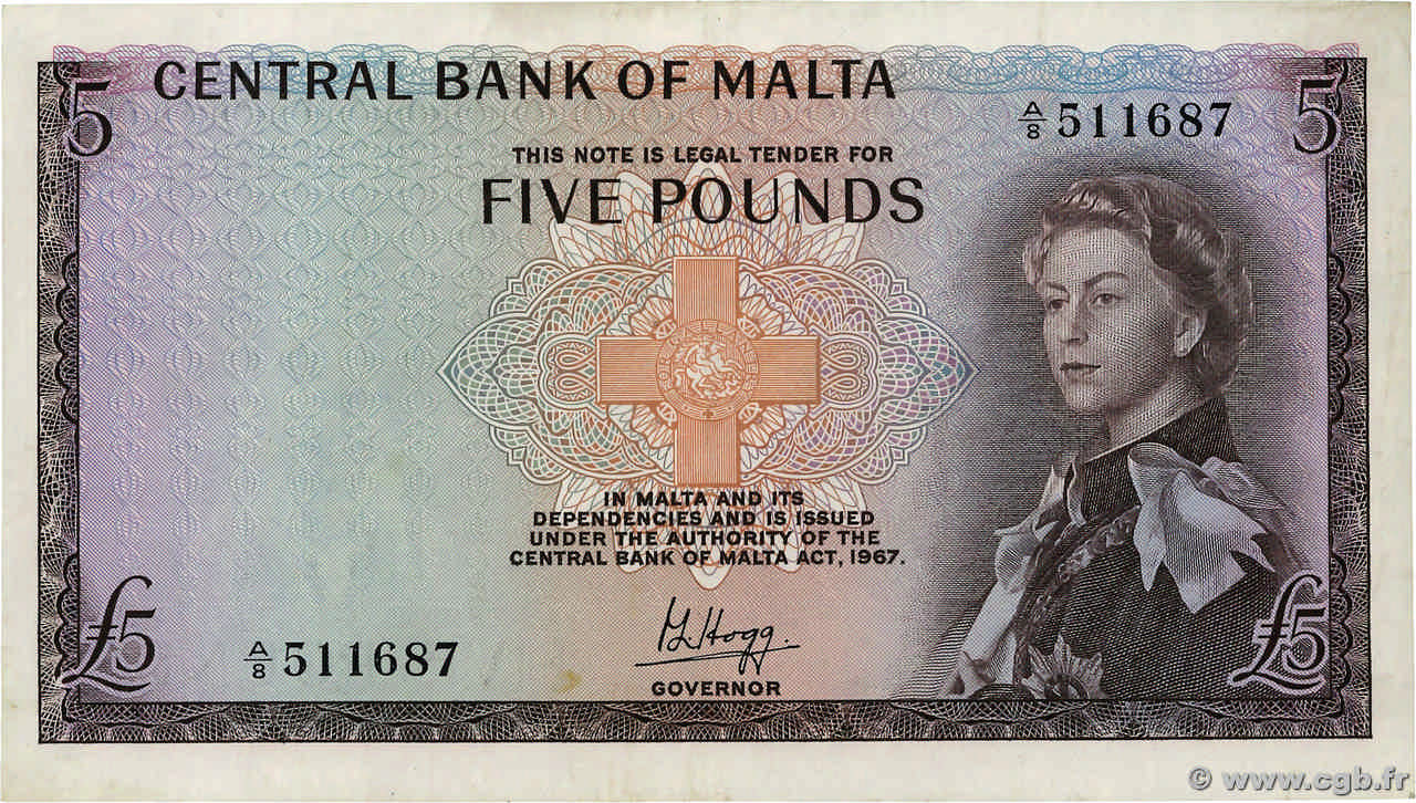 5 Pounds MALTE  1968 P.30a BB