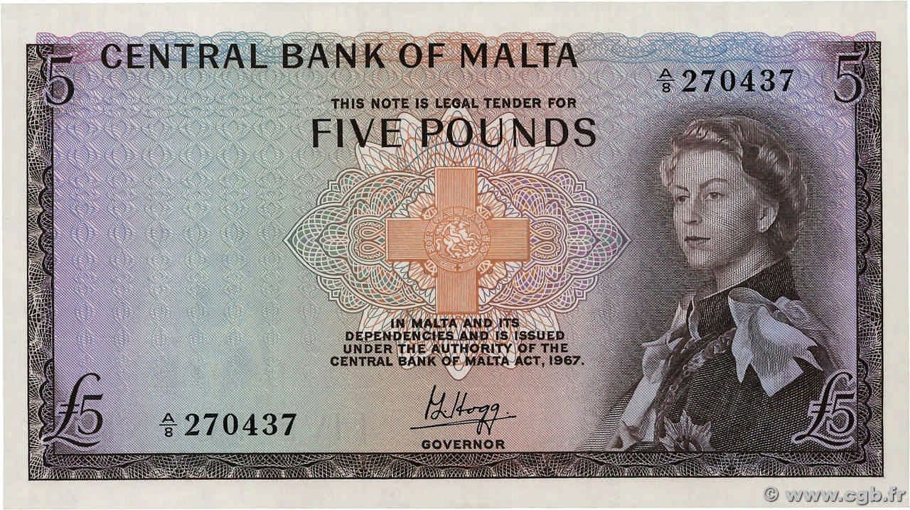 5 Pounds MALTA  1968 P.30a UNC