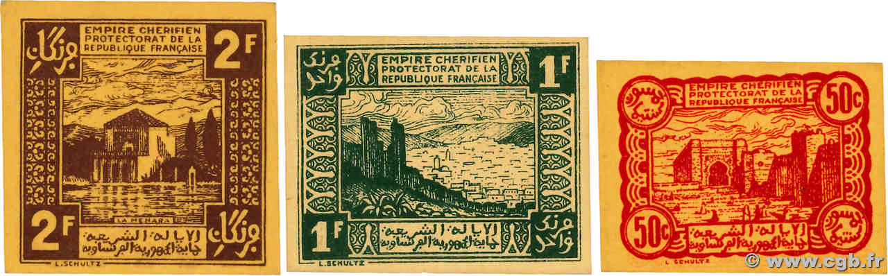 50 Centimes, 1 et 2 Francs Lot MARUECOS  1944 P.41 au P.43 SC