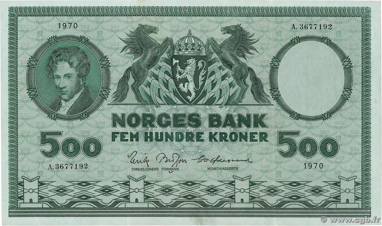 500 Kroner NORVÈGE  1970 P.34e VZ