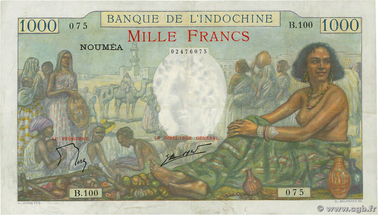 1000 Francs NOUVELLE CALÉDONIE  1963 P.43d VF-