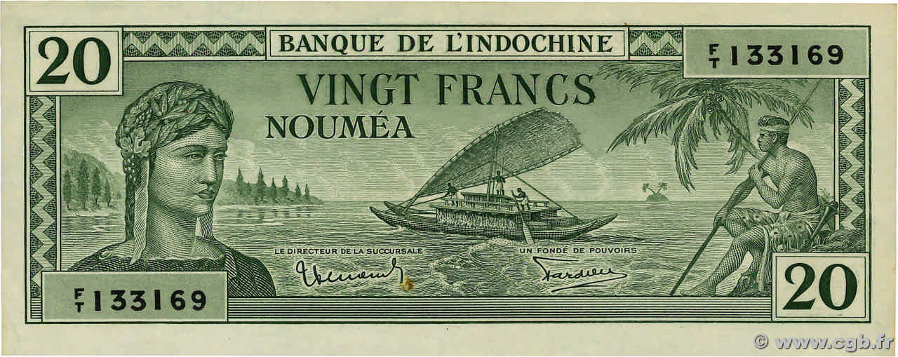20 Francs NEW CALEDONIA  1944 P.49 XF+