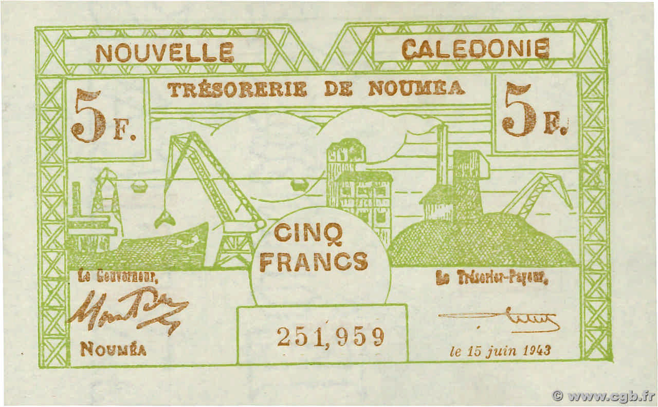 5 Francs NOUVELLE CALÉDONIE  1943 P.58 SC+