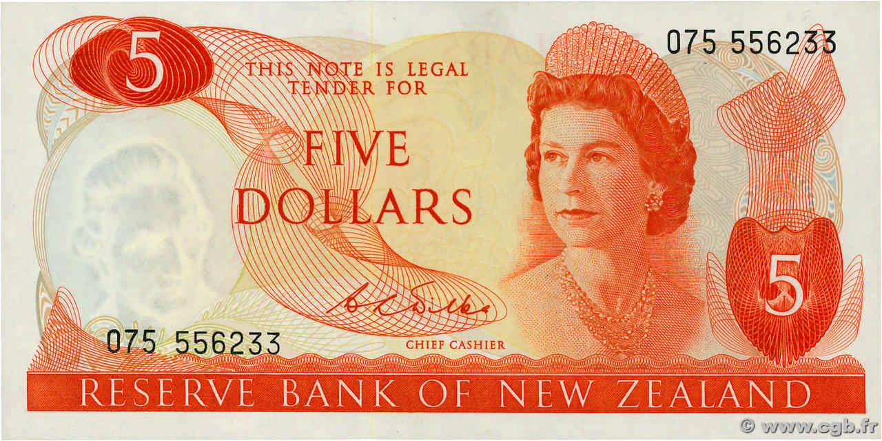 5 Dollars NEW ZEALAND  1968 P.165b AU