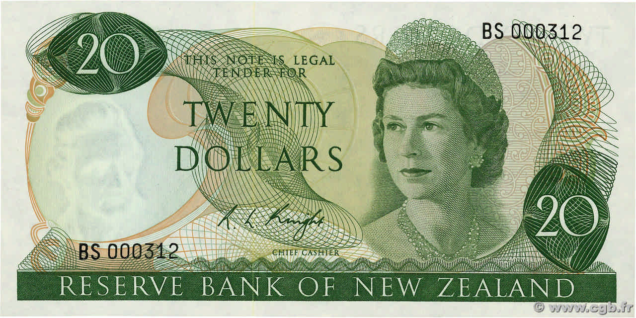 20 Dollars Petit numéro NUEVA ZELANDA
  1977 P.167c SC+