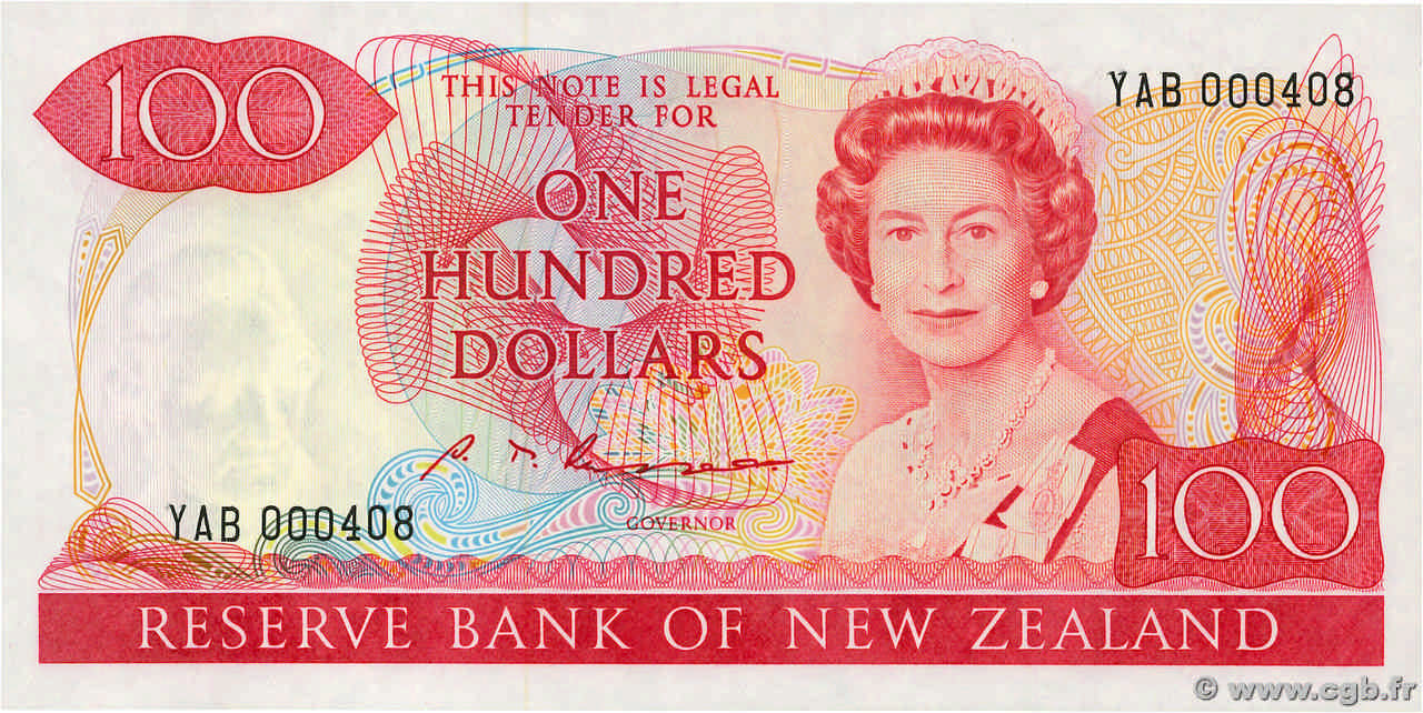 100 Dollars Petit numéro NEW ZEALAND  1985 P.175b UNC
