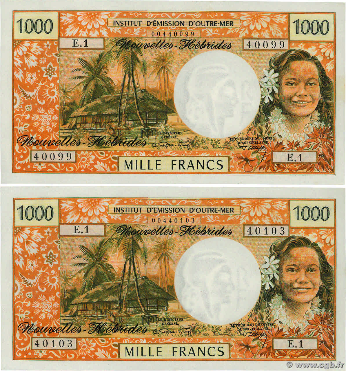 1000 Francs Lot NEUE HEBRIDEN  1970 P.20a fST+