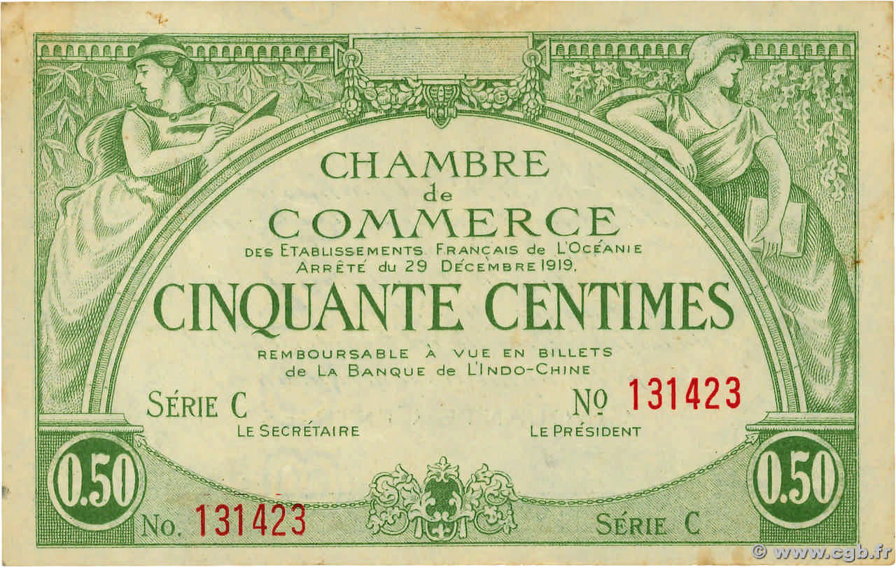50 Centimes OCÉANIE  1919 P.02b SUP+
