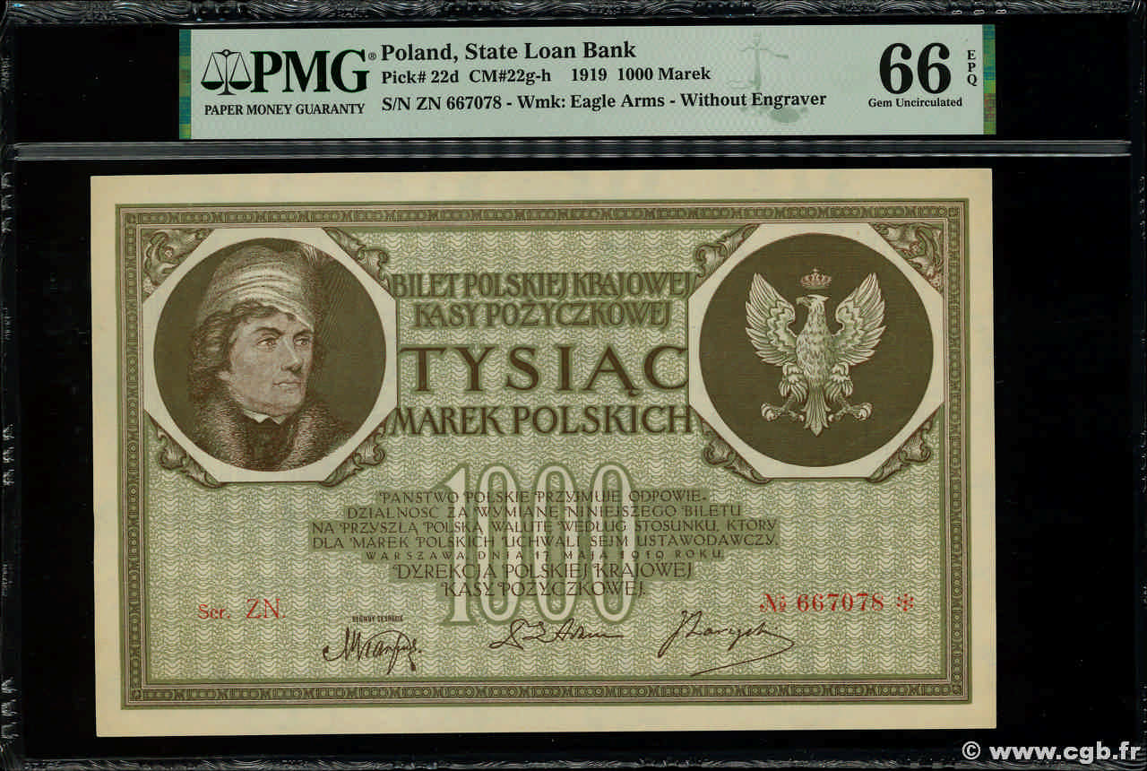 1000 Marek POLAND  1919 P.022d UNC
