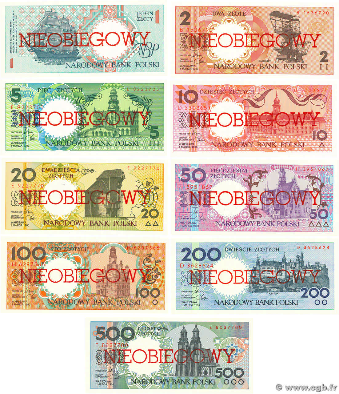 1 au 500 Zlotych Lot POLONIA  1990 P.164a au P.172A FDC