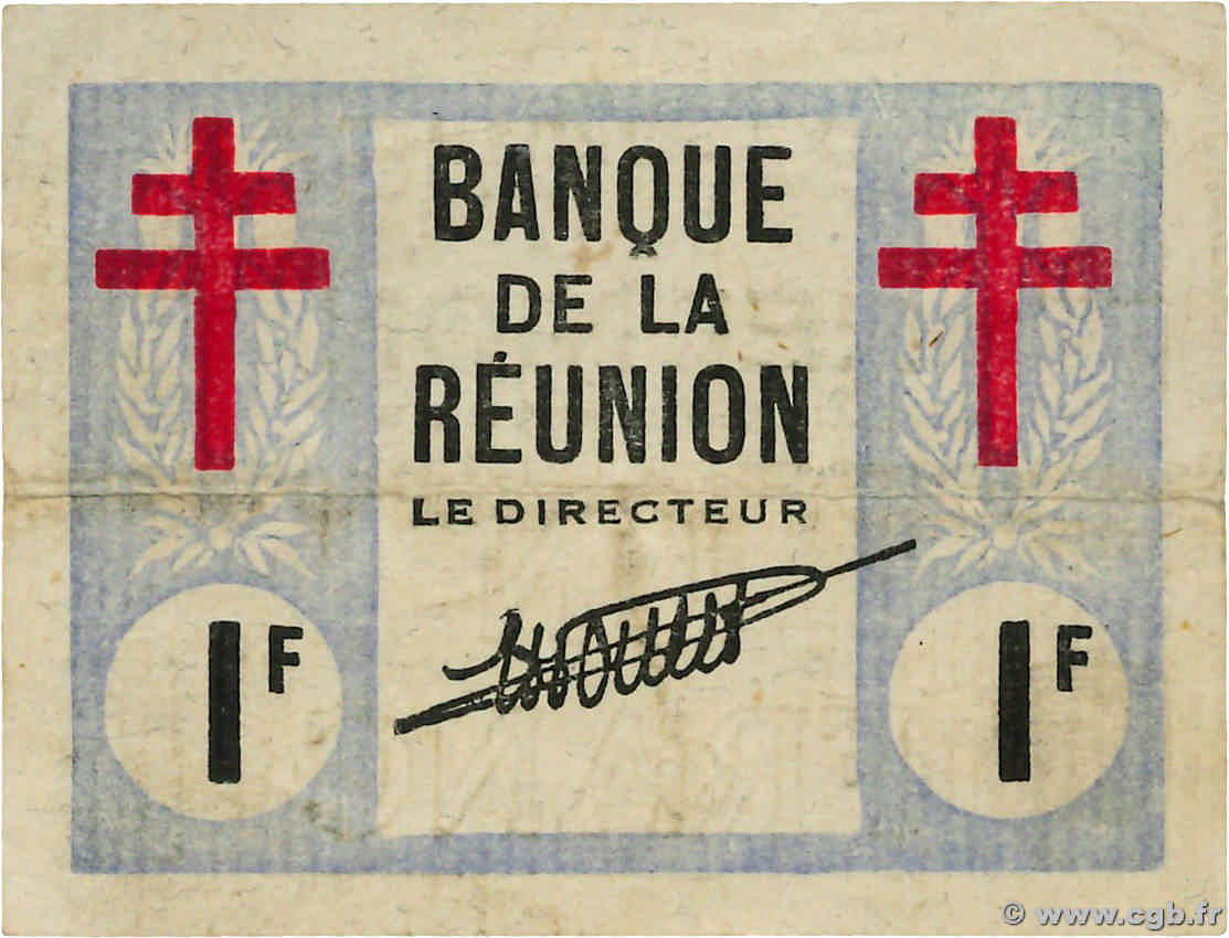1 Franc Croix de Lorraine ISLA DE LA REUNIóN  1943 P.34 MBC
