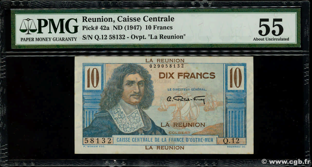 10 Francs Colbert REUNION  1947 P.42a AU