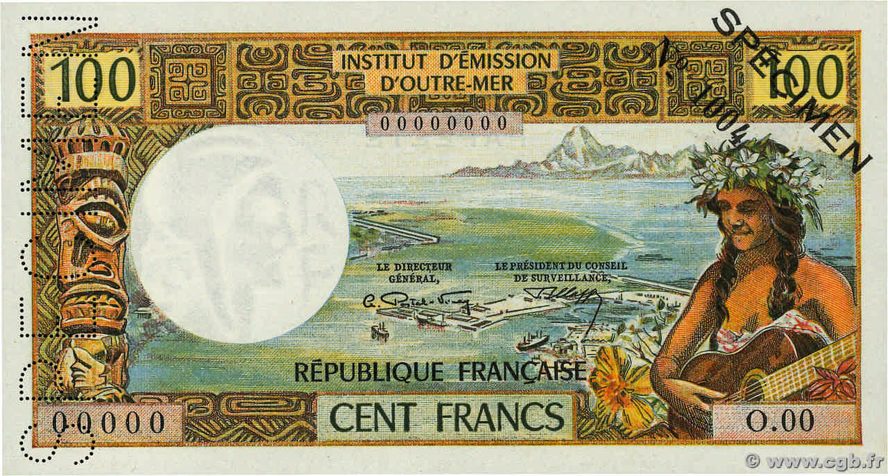100 Francs Spécimen TAHITI  1969 P.24bs NEUF