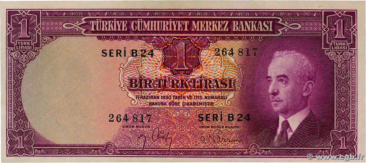 1 Lira TURKEY  1942 P.135 UNC