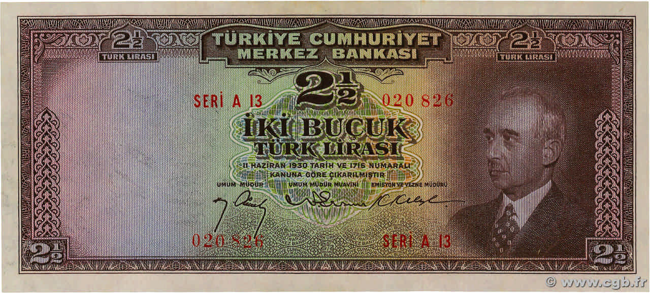 2,5 Lira TÜRKEI  1947 P.140 fST+